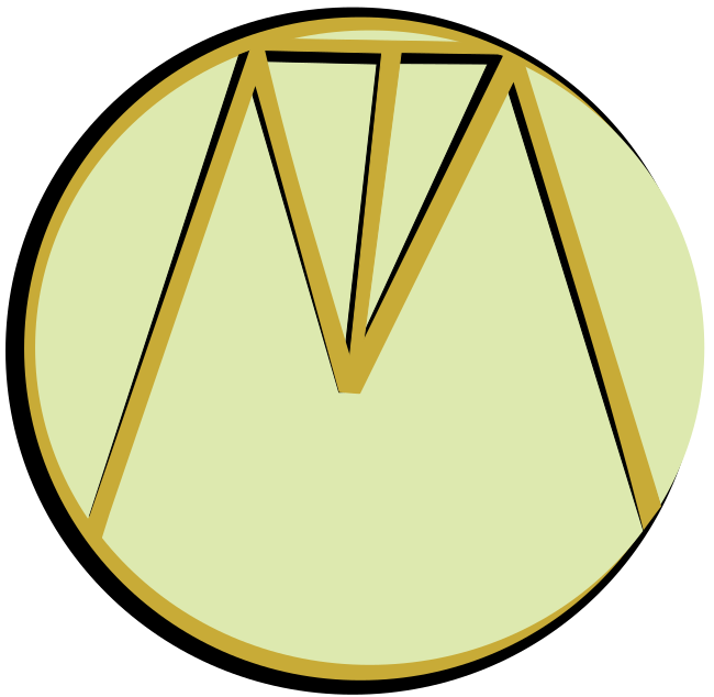 Cripping the Muse Logo. A pale gold circle, around the edge of the circle is a black and gold 'C'. Within the circle is a capital M. within the central dip of the 'M' is a capital T. All letters are black and gold.